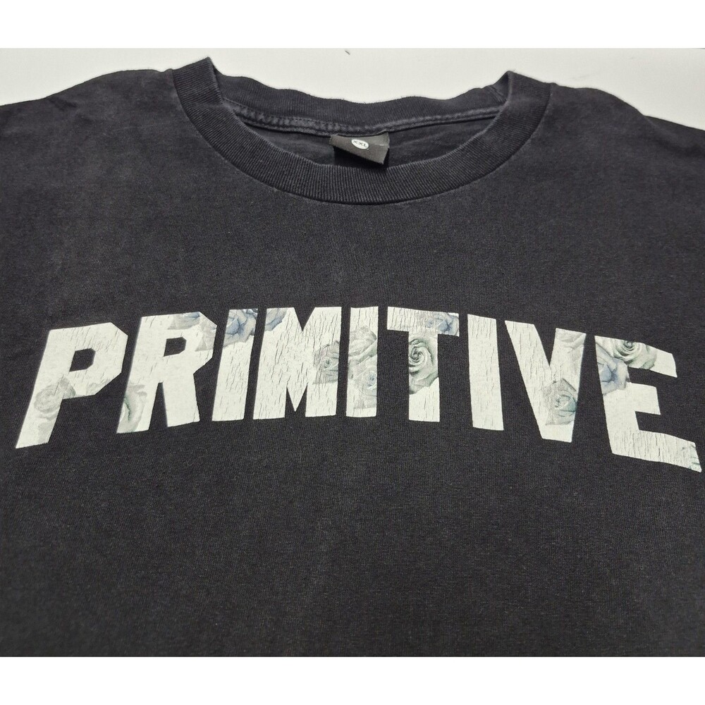 Primitive Apparel Floral Logo T-Shirt Mens XXL Black Rose Graphic Skate Tee EUC